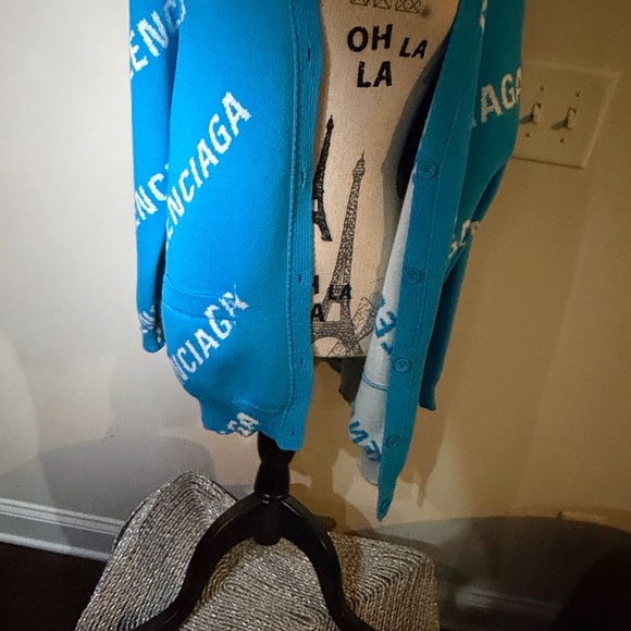 Balenciaga Teal Logo Cardigan - Picture 2 of 9